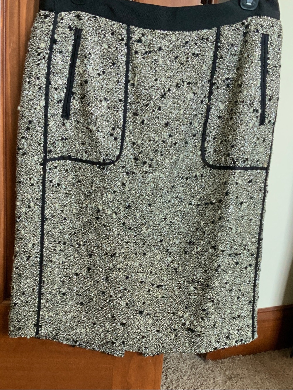 J. Crew Black and Cream Tweed Pencil Skirt with Piping